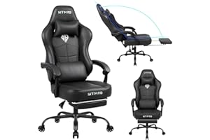 SITMOD Silla Gaming Ergonómica con Cojín Lumbar & Reposacabeza, Silla Gamer Reclinable Silla Cómoda de Altura Ajustable de Cuero PU| Ruedas 360°, 90°-150° con Reposapiés para Adultos, Negro