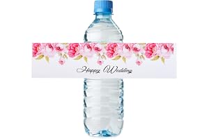 URROMA Lot de 100 étiquettes de bouteille d'eau de mariage - Motif floral « Happy Wedding » - Autocollants pour bouteilles d'eau, décoration de fête prénuptiale, rouge