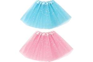 EUPSIIU 2 Pièces Jupe Tutu pour Filles, Ballerine Princesse à Paillettes Étoiles, 3 Couches en Tulle Ballet de Danse pour Enfants