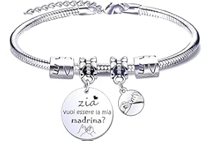 MNBVBV Regalo Zia Bracciale Braccialetto Donna Ciondolo Con Incisionebracciale zia vuoi essere la mia madrina Regali Compleanno,Regalo Festa Della Mamma