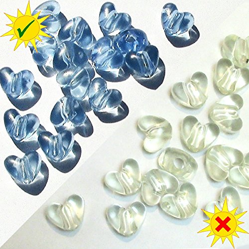 SolarActive® Pack of 25 Colour Changing Heart Pony Beads (Clear to Blue) - Great for Jewellery Crafts and UV Awareness craft projects. They change colour in the sun!