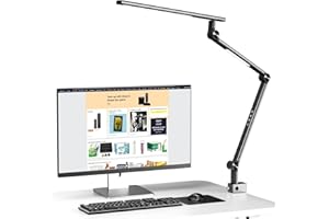 VERSKI Schreibtischlampe LED, Dimmbar 18W Doppelte Lichtquelle Schreibtischlampe für Homeoffice, Klemmbar Augenschutz Tageslichtlampe, 5 Farbtemperaturen und Helligkeit Einstellbare Büro Tischlampe