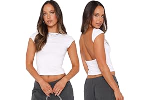 Arkim Top Dos Nu Femme [Matériaux Améliorés] Y2K Backless Top T-Shirts, Sexy Haut Dos Nu Tops Femme Ete Style Réversible