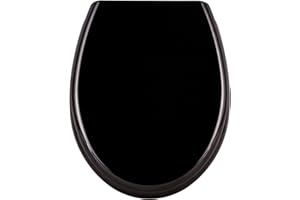 XMTECH Asiento de inodoro con descenso automático, cierre suave, tamaño universal, de plástico duro, tapa para inodoro de Duroplast, color negro