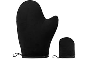 LANJUE 2 Pièces Gant Autobronzant, Double Face Gant Autobronzant Visage et Corps pour Autobronzant Gelule, Huile Bronzante, Creme Autobronzante (Noir)