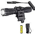 Super Bright Tactical Torch, 2000 Lumen Matte Black LED Torch with Picatinny Mount Single Mode Waterproof Flashlight Included Pressure Switch, Rechargeable Batteries for Hiking