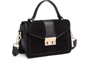 Miss Lulu Sac à Main Porté Épaule Femme - Sac Bandoulière Moyen en Simili Cuir et Daim Vintage - Idéal pour Bureau, Shopping et Soirée Élégante