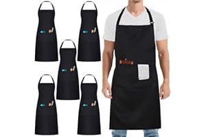 umboom 5 Pezzi Nero Bianco Cucina Grembiule, Professionale Lavoro Grembiule per Donne Uomini Ristorante (Regolabile,3 Tasche)