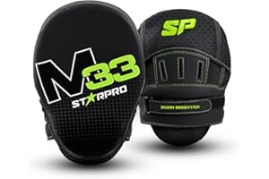 Starpro M33 Colpitori da Boxe Ricurvi in Pelle Sintetica Opaca con Cinturino Regolabile. Coppia Scudo Pads per Allenamento Boxe, MMA, Kick Boxing, Arti Marziali, Muay Thai. Colore Nero e Verde