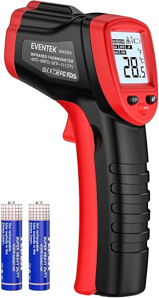 Eventek Termometro Cocina, -50 ℃~600 ℃(-58~1112 ℉) Termometro Infrarrojos con LCD, Termometro Laser Pistola de Temperatura, termómetro infrarrojo digital cocina Sin Contacto Emisividad Ajustable BBQ - 1
