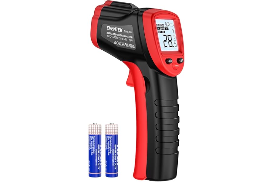 Eventek Infrared Thermometer Gun -50°C to 600°C, Digital Laser Temperature Gun with 0.1-1 Adjustable Emissivity, Professional Non-Contact Pyrometer for Pizza Oven, Kitchen Cooking, BBQ, HVAC & Engine