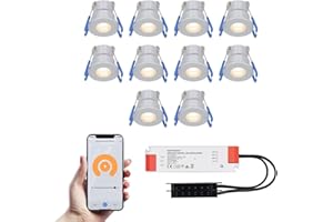 HOFTRONIC Milano - 10er Mini LED Einbaustrahler 12V Edelstahl - Smart Home - WiFi + Bluetooth - IP65 Wasserdicht Dimmbar - 2700K Warmweiß - Google Home, Amazon Alexa & Siri - für Terrassendach & Bad