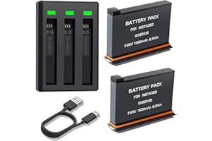 NATNO Batteria Caricabatterie Kit per Insta360 X3, 2 Batterie da 1800mAh e LED Caricatore per Insta360 X3/ One X3 Fotocamera