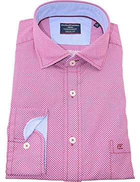 Casamoda Herrenhemd casualfit rotes Hemd mit Druck langarm Kent Kragen mit Tasche Size XXL
