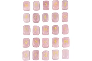 KYEYGWO Rose Quartz Witches Runes Set, Rune Stones with Engraved Elder Futhark Runic Alphabet for Divination Meditation Healing