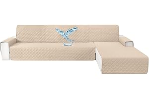 CYCMACO Copridivano Impermeabile 3 Posti Con Penisola, Copridivano Angolare Con Penisola Sinistra/Destra Reversibile, Con Braccioli, Universale, Antigraffio, Antiscivolo, Beige