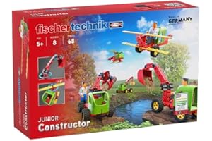 fischertechnik 564065 JUNIOR Constructor – kit di construzione per bambini dai 5 anni in su, giocattolo con escavatore, elicottero e aeroplano