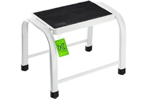 KADAX Sgabello, scaletta in acciaio, scala domestica fino a 150 kg, sgabello con piedini antiscivolo, scala domestica, sgabello in alluminio (1 livello)