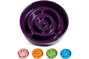 LE TAUCI Ciotola per cani in ceramica con alimentazione lenta, mangiatoia per cani, ciotola lenta, ciotola per cuccioli, mangiatoie per puzzle (viola, labirinto)