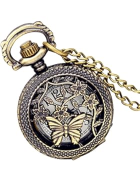 Lancardo Herren Vintage Taschenuhr, Schmetterling Bronze Analog Quarz Hohe Openwork Uhr mit Halskette Kette Umhängeuhr...