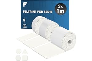 shinfly Feltrini Sedie, Feltro Adesivo Rotolo, Feltrini Adesivi (100x10cm+100x5cm+100x2cm), Feltrini per Mobili Pesanti - 4mm di Spessore, Tagliare in Qualsiasi Forma, Bianco