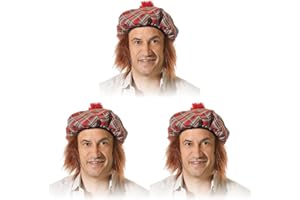 BRISTOL NOVELTY Red Tartan Scots Hat with Ginger Hair, 1 Pc. - Classic Design. Perfect for Parties, Celebrations, World and Culture, World Book Day, & Scottish Pride