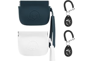 FIDWALL - Bolsa de silicona para golosinas para perros, cierre automático, con clickers de entrenamiento para perros, caminatas para perros y gatos, tamaño de bolsillo (verde y blanco)