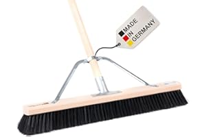 BawiTec Profi Saalbesen mit speziellem Stielstabilisator und Stiel weiche Schwarze Kunsthaar-Borsten Breite 60cm Besenstiel Länge 160cm Besen Metall Zusatzhalterung Großraumbesen Industriebesen