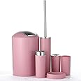 JOTOM 6 Piece Plastic Bathroom Accessory Set Modern Design Bath Accessories Bath Set Lotion Bottles,Toothbrush Holder,Tooth Mug,Soap Dish,Toilet Brush,Rubbish (Pink)