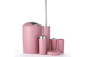 JOTOM Set di Accessori da Bagno Plastica da 6 Pezzi Set Bottiglia di Lozione da Bagno Tazza Spazzolino Portasapone Coppa del Dente(Rosa)