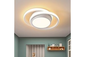 KUKAK Plafonnier LED,Moderne Lampe de plafond 32W 2500lm,Rond Luminaire Plafonnier, pour Couloir Coucher Salle de Bains Cuisine Salon maison,porche extérieur,Blanc chaud 3000K,27X20X6cm,Blanc