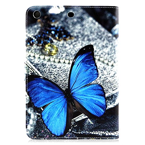 iPad Mini 3 Hülle, Deenor Dark blue butterfly Pattern PU Leder Abdeckung Stand Flip Schutzhülle Hülle für Apple iPad Mini 1/2/3 Generation. (Dark blue butterfly) - 3