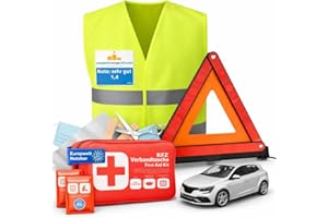 autogadget 3 in 1 - Verbandskasten & Warnweste & Warndreieck - Geprüft & aktuelle Norm - Autozubehör Set 2026 - KFZ Verbandskasten Pkw Set- Auto Erste Hilfe Pannenset & Unfall (3 in 1 Set)