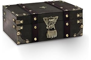 FERUCHUN Schatztruhe Holz,Vintage Schatzkiste mit Schloss,23x 16x 9.5cm Piratenschatztruhe,Schatztruhe Kindergeburtstag,Schatzkiste für Hochzeit Aufbewahrung Dekoration (Farbe 1)