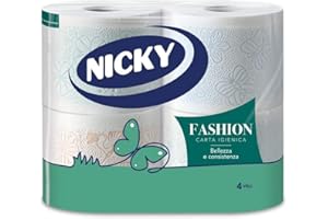 Nicky Fashion - 4 Rotoli di Carta Igienica, 165 Soffici Fogli a 4 Veli, 3 Diverse Texture e Colori, Delicato Profumo di Talco, Carta 100% Certificata FSC®