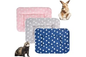 BUNDLEMALL 3 piezas de cama de felpa de animales pequeños, cálida manta mullida para cachorros, almohadilla de dormir de forro polar para conejos, conejos, chinchilla, ardilla (grande: 19 x 12 pulgadas, F)