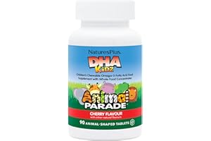 NATURE'S PLUS NaturesPlus Animal Parade DHA Children’s Chewable - Natural Cherry Flavour - Omega 3 Fatty Acid Supplement - Gluten Free - 90 Chewable Animal Shaped Tablets