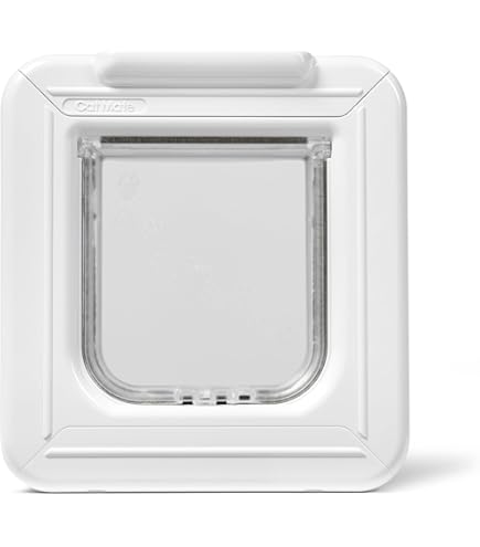 Sure Petcare SureFlap Microchip huisdierenluik met vergrendelingsmodus, compatibel met RFID-halsbanden en microchips, bediening met één knop, voor katten en kleine honden, 4 x C-batterijen nodig, wit
