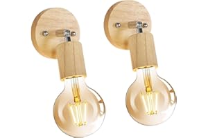 Tealight 2 Pezzi Lampada da Parete Vintage, Applique da Parete Interno in Legno, Orientabile 350° E27 Applique da Parete Camera da Letto Soggiorno Corridoio Scale Ristorante