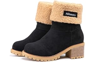 NEOKER Damen Winterschuhe Schneestiefel Plateau Shorts Stiefel Chunky Heels Boots Stiefeletten Fell Bequeme Gefüttert Mode Schuhe 6 cm Schwarz Braun Khaki EU35-43