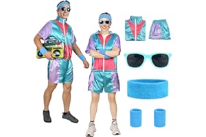 Aomig Strój hip-hopowy z lat 90. XX wieku, modny kostium z lat 80. i 90., odzież sportowa, do dyskoteki, z opaskami na nadgarstek, disco, fantazyjna sukienka w stylu lat 80. XX wieku, dres na