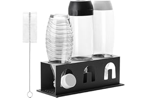 ACTIV CUISINE Flaschenhalter für Sodastream Duo Crystal Flaschen, 3er Edelstahl Abtropfhalter Abtropfständer Abtropfgestell mit Schutzringe, Abtropfmatte, Deckelhalter und Flaschenbürste, Schwarz