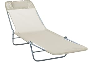 ‎OUTSUNNY Outsunny Sonnenliege Gartenliege Relaxliege Bäderliege Zweibeinliege 4 Farben (Creme)