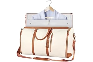 CHANSUNOKKU Anzugtasche Wandelbarer Kleidersack Für Reisen, Große Kapazität Carry on Garment Bag PU Leder Duffle Bag Für Frauen, 2-in-1-Kleidertasche Anzug Reisetaschen Zum Aufhängen Mit Schuhbeutel (Beige)