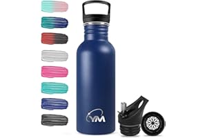 KollyKolla Trinkflasche Edelstahl Kinder, 500ml, Licht, Auslaufsicher, Wasserflasche BPA-frei, Trinkflasche Edelstahl, Wiederverwendbare, Sport, Uni, Schule, Gym, Fitness, Outdoor - Zwei Deckel