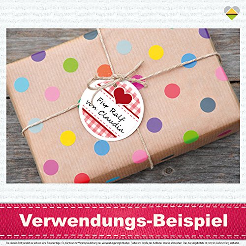 24 Aufkleber / Etiketten / Sticker | Landhausstil Kariert Herz | Rund | Ø 40 mm | Hellrot/Rot | F00038-06 | Ohne Beschriftung! | CuteLove & Head-Beat - 6