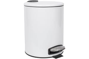 Harbour Housewares 5L Bathroom Bin - White - Round Stainless Steel Pedal Bin Slim Kitchen Rubbish Trash Can Garbage Dustbin with Lid and Inner Bin Liner Bucket