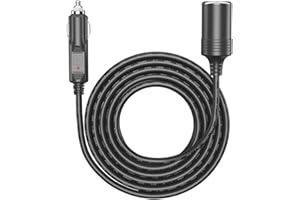 Amacam 12V/24V Car Charger Extension-5 Metre Black Long Cable with Inline Cigarette Lighter Socket. Suitable for Tyre Inflators Vacuum Cleaners and Other Portable Equipment Tough Durable Power Lead.