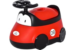 HOMCOM Vasino per Bambini da 6 Mesi a 3 Anni, WC per Bambini a Forma di Macchina con Volante e Vaschetta Rimovibile, Rosso