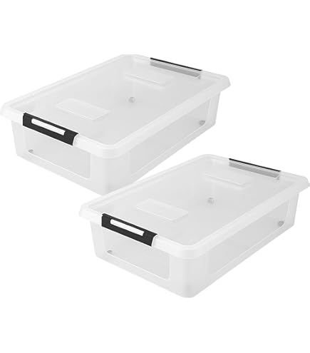 2x Onder Het Bed Opbergbox - 35L - Met Deksel & Wielen - Transparant